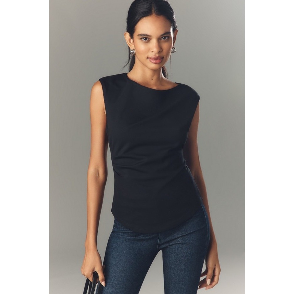 Maeve Anthropologie Black Sleeveless Boat Neck Blouse Large Professional Top